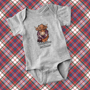 Highland Cow with MacFarlane Dress Tartan Scarf Baby Bodysuit