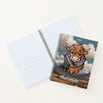 Highland Cow with MacFarlane Hunting Tartan Scarf Notebook