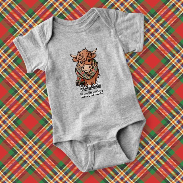 Highland Cow with MacGill Tartan Scarf Baby Bodysuit (Creator Uploaded)