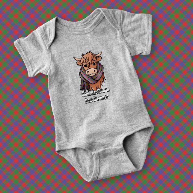 Highland Cow with MacGowan Tartan Scarf Baby Bodysuit (Creator Uploaded)