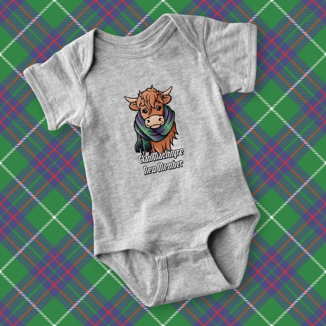 Highland Cow with MacIntyre Tartan Scarf Baby Bodysuit (Creator Uploaded)