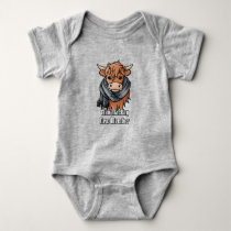 Highland Cow with MacKay Blue Tartan Scarf Baby Bodysuit