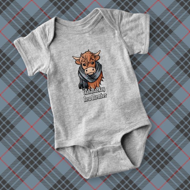 Highland Cow with MacKay Blue Tartan Scarf Baby Bodysuit (Creator Uploaded)