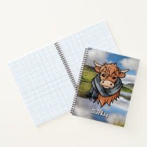 Highland Cow with MacKay Blue Tartan Scarf Notebook