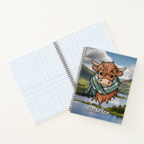 Highland Cow with MacKenzie Dress Tartan Scarf Notebook