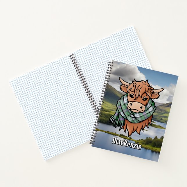Highland Cow with MacKenzie Dress Tartan Scarf Notebook (Inside)
