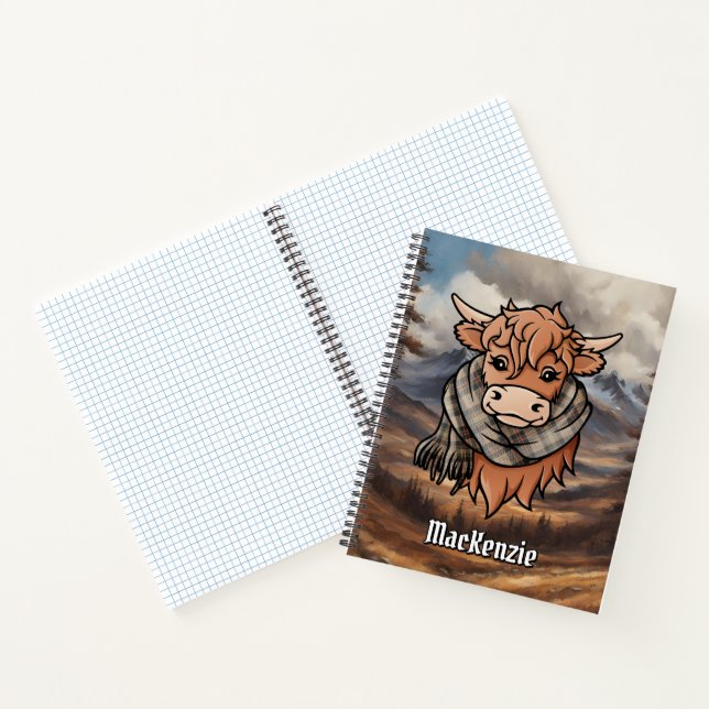 Highland Cow with MacKenzie Hunting Tartan Scarf Notebook (Inside)
