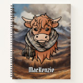 Highland Cow with MacKenzie Hunting Tartan Scarf Notebook (Front)