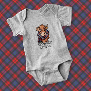 Highland Cow with MacLachlan Tartan Scarf Baby Bodysuit