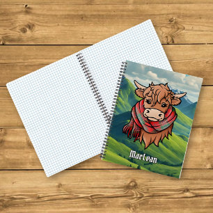 Highland Cow with MacLean Tartan Scarf Notebook