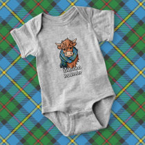 Highland Cow with MacLeod Hunting Tartan Scarf Baby Bodysuit