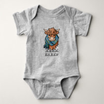 Highland Cow with MacLeod Hunting Tartan Scarf Baby Bodysuit