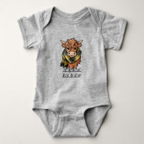 Highland Cow with MacLeod of Lewis Tartan Scarf Baby Bodysuit