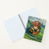 Highland Cow with MacLeod of Lewis Tartan Scarf Notebook