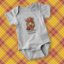Highland Cow with MacMillan Dress Tartan Scarf Baby Bodysuit