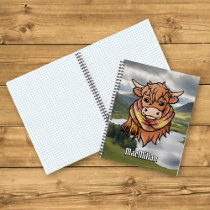 Highland Cow with MacMillan Dress Tartan Scarf Notebook