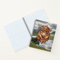 Highland Cow with MacMillan Dress Tartan Scarf Notebook