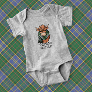 Highland Cow with MacMillan Hunting Tartan Scarf Baby Bodysuit