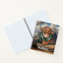 Highland Cow with MacMillan Hunting Tartan Scarf Notebook