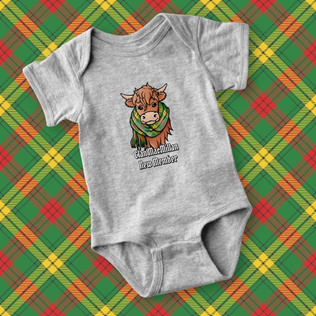 Highland Cow with MacMillan Tartan Scarf Baby Bodysuit (Creator Uploaded)
