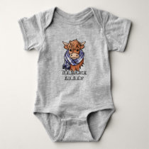 Highland Cow with MacPherson Blue Dress Scarf Baby Bodysuit