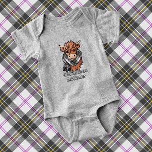 Highland Cow with MacPherson Dress Tartan Scarf Baby Bodysuit