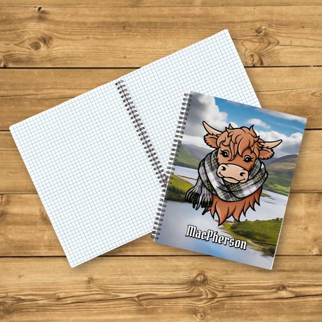 Highland Cow with MacPherson Dress Tartan Scarf Notebook (Creator Uploaded)