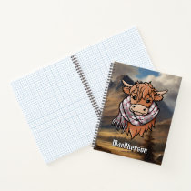 Highland Cow with MacPherson Hunting Tartan Scarf Notebook