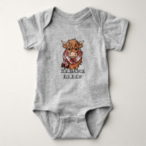 Highland Cow with MacPherson Red Dress Scarf Baby Bodysuit