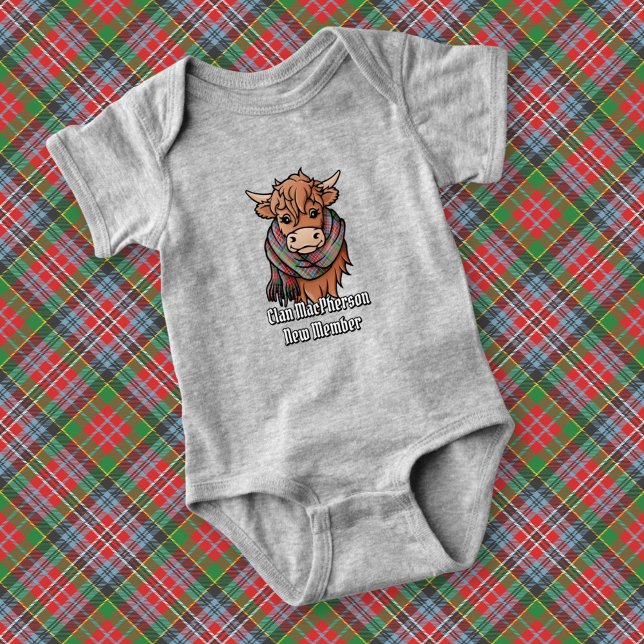 Highland Cow with MacPherson Tartan Scarf Baby Bodysuit (Creator Uploaded)