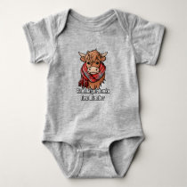 Highland Cow with Marjoribanks Tartan Scarf Baby Bodysuit