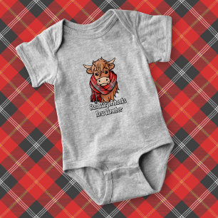 Highland Cow with Marjoribanks Tartan Scarf Baby Bodysuit