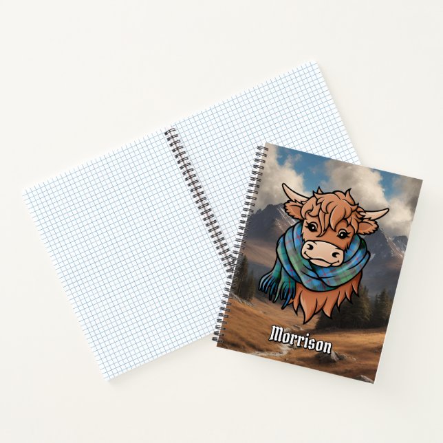 Highland Cow with Morrison Hunting Tartan Scarf Notebook (Inside)