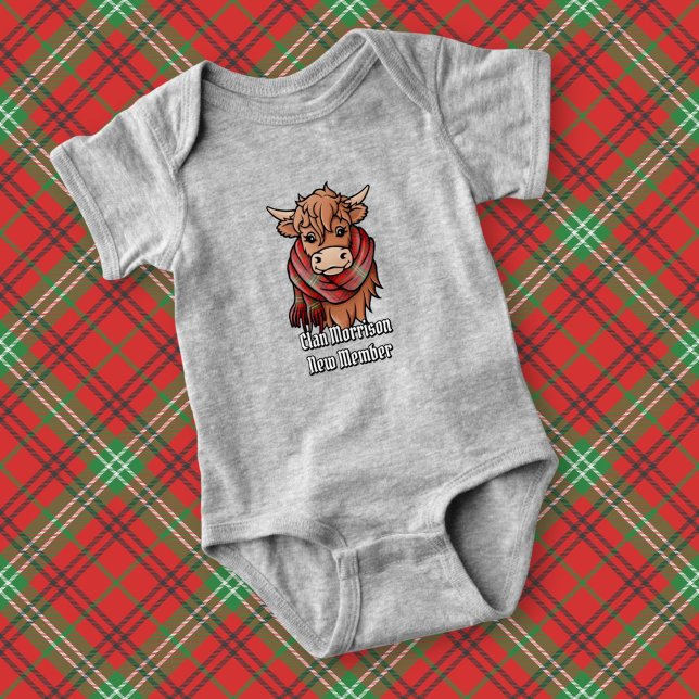 Highland Cow with Morrison Red Tartan Scarf Baby Bodysuit (Creator Uploaded)