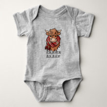 Highland Cow with Morrison Red Tartan Scarf Baby Bodysuit