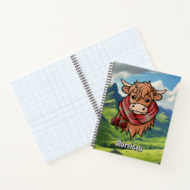 Highland Cow with Morrison Red Tartan Scarf Notebook