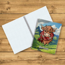 Highland Cow with Morrison Red Tartan Scarf Notebook