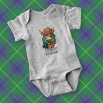 Highland Cow with Oliphant Tartan Scarf Baby Bodysuit