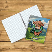 Highland Cow with Oliphant Tartan Scarf Notebook