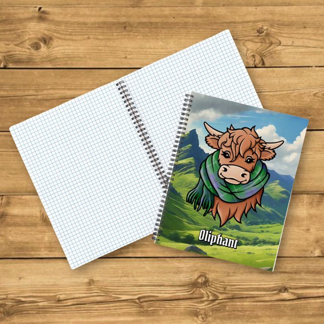 Highland Cow with Oliphant Tartan Scarf Notebook (Creator Uploaded)