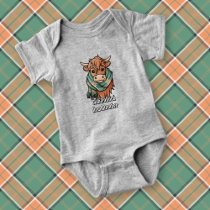 Highland Cow with Pollock Tartan Scarf Baby Bodysuit