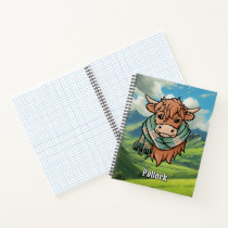 Highland Cow with Pollock Tartan Scarf Notebook