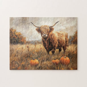 Highland Cow with Pumpkins Jigsaw Puzzle