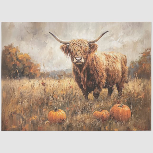 Highland Cow with Pumpkins Tissue Paper (Front)