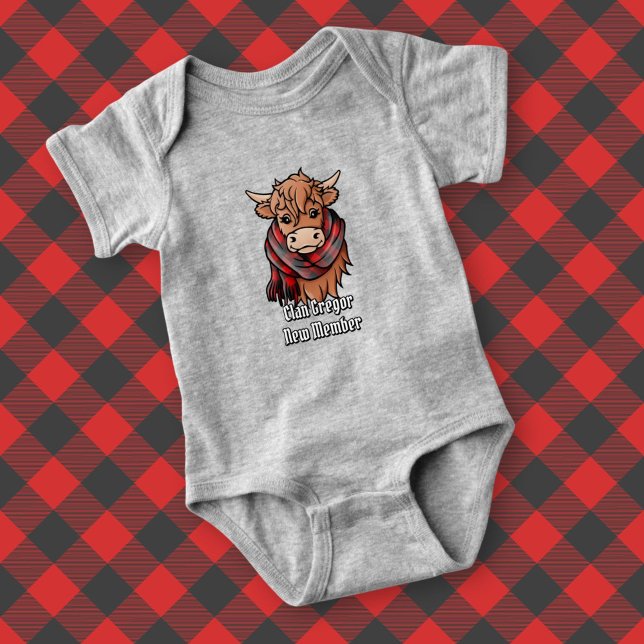 Highland Cow with Rob Roy MacGregor Tartan Scarf Baby Bodysuit (Creator Uploaded)