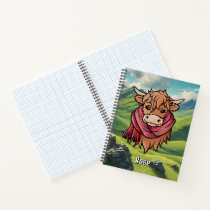 Highland Cow with Rose Tartan Scarf Notebook