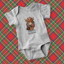 Highland Cow with Royal Stewart Tartan Scarf Baby Bodysuit