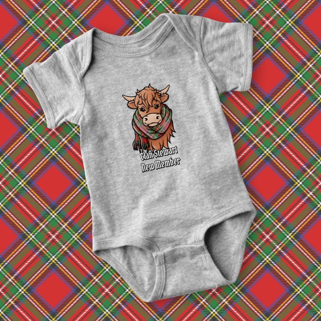 Highland Cow with Royal Stewart Tartan Scarf Baby Bodysuit (Creator Uploaded)