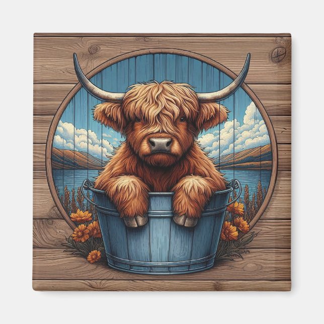 Highland Cow With Scenic Background Magnet (Front)