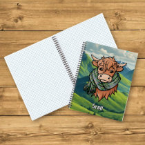 Highland Cow with Scott Green Tartan Scarf Notebook
